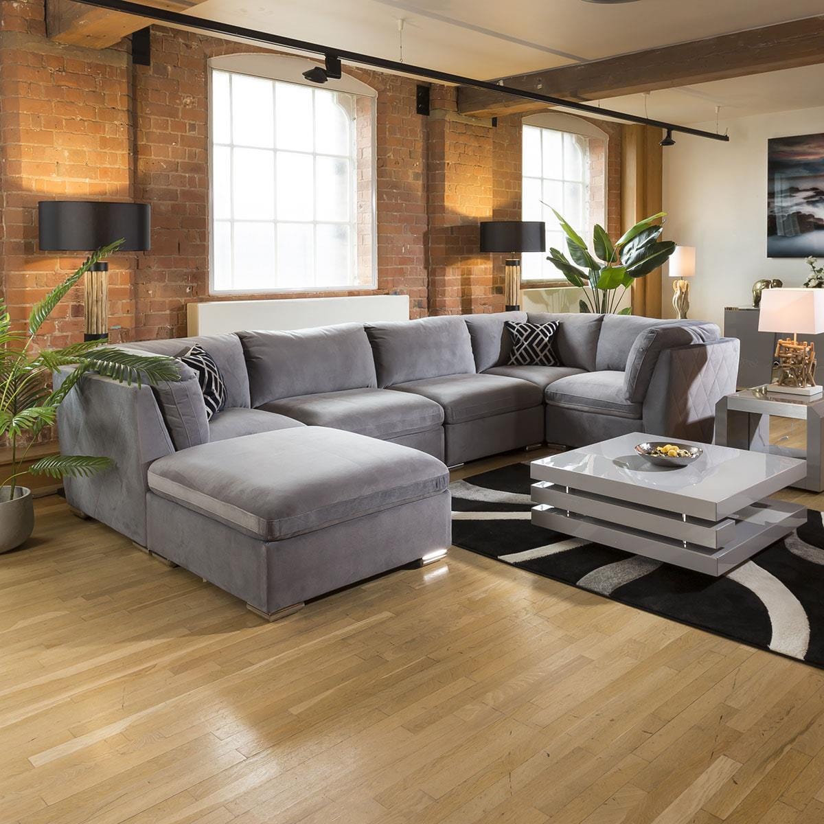 Huge Charlotte Sofa Medium Grey U Shape 6 Seater Corner Settee 8L Living Room / Sofas / In Stock Sofas Sheffield Discount Furniture