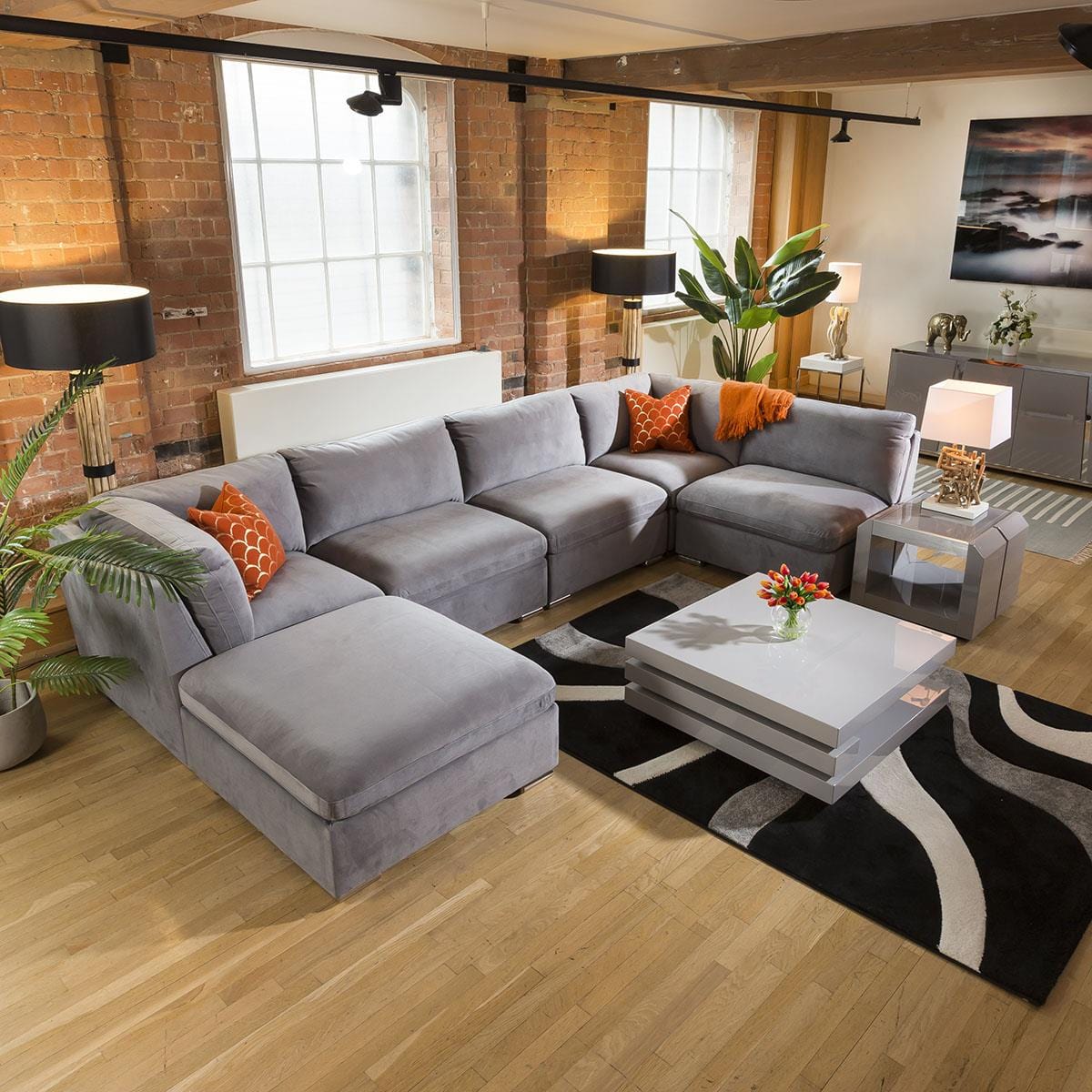 Huge Charlotte Sofa Medium Grey U Shaped Corner Settee Open End 6L Living Room / Sofas / In Stock Sofas Sheffield Discount Furniture
