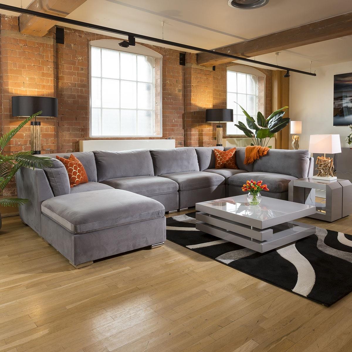 Huge Charlotte Sofa Medium Grey U Shaped Corner Settee Open End 6L Living Room / Sofas / In Stock Sofas Sheffield Discount Furniture