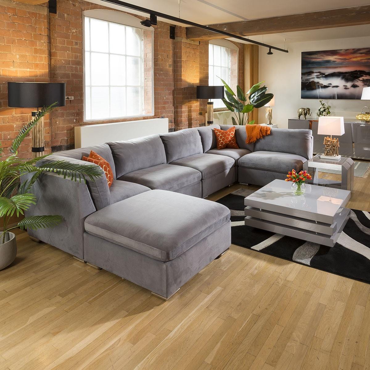 Huge Charlotte Sofa Medium Grey U Shaped Corner Settee Open End 6L Living Room / Sofas / In Stock Sofas Sheffield Discount Furniture