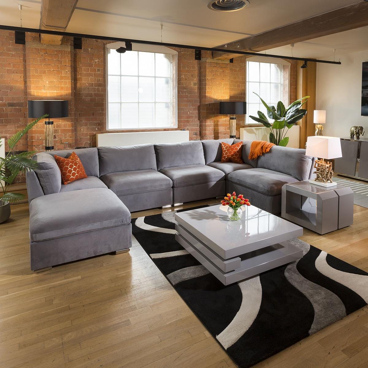 Huge Charlotte Sofa Medium Grey U Shaped Corner Settee Open End 6L Living Room / Sofas / In Stock Sofas Sheffield Discount Furniture