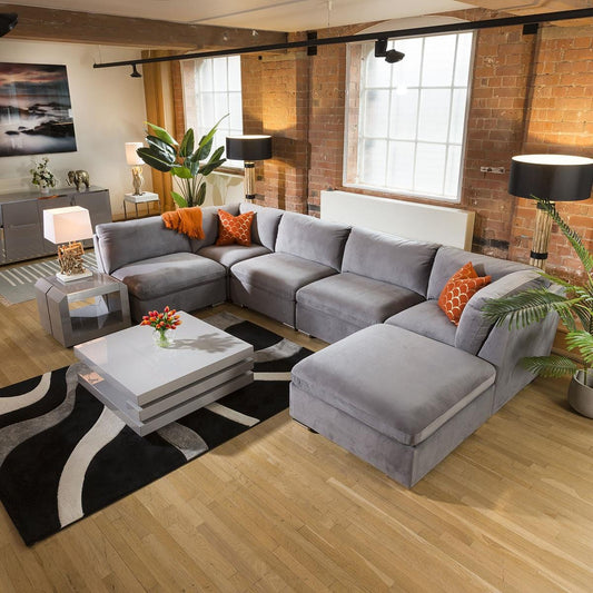 Huge Charlotte Sofa Medium Grey U Shaped Corner Settee Open End 6R Living Room / Sofas / In Stock Sofas Sheffield Discount Furniture