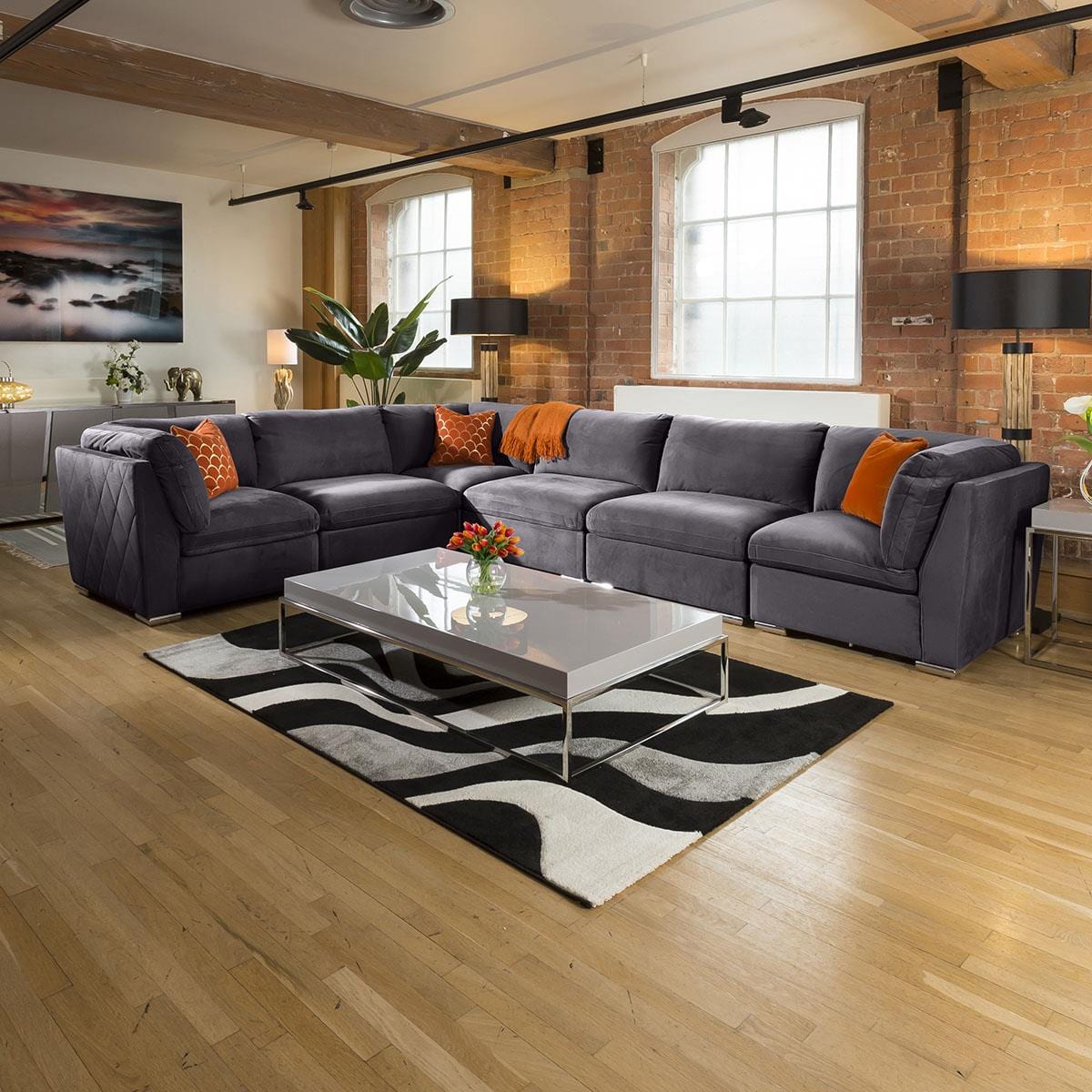 Inviting Charlotte Corner Sofa Dark Grey 6 Seater L Shape Settee 15R Living Room / Sofas / In Stock Sofas Sheffield Discount Furniture