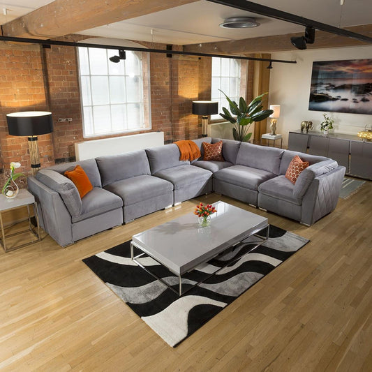 Inviting Charlotte Corner Sofa Medium Grey 6 Seater L Shape Settee 15L Living Room / Sofas / In Stock Sofas Sheffield Discount Furniture