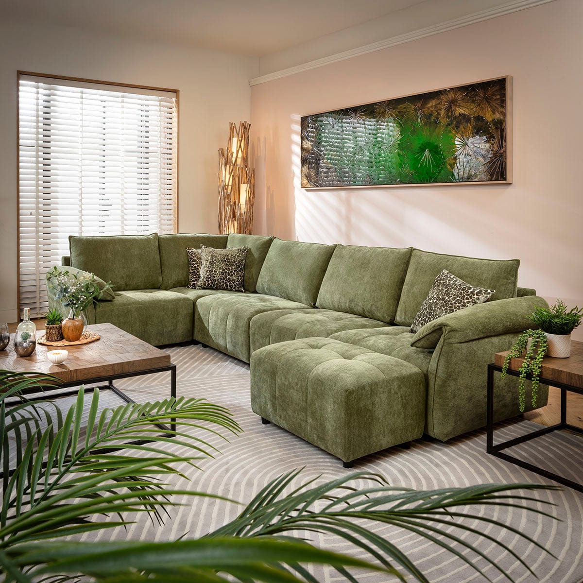 Jasmin Footstool Section Olive Green 75x50cm