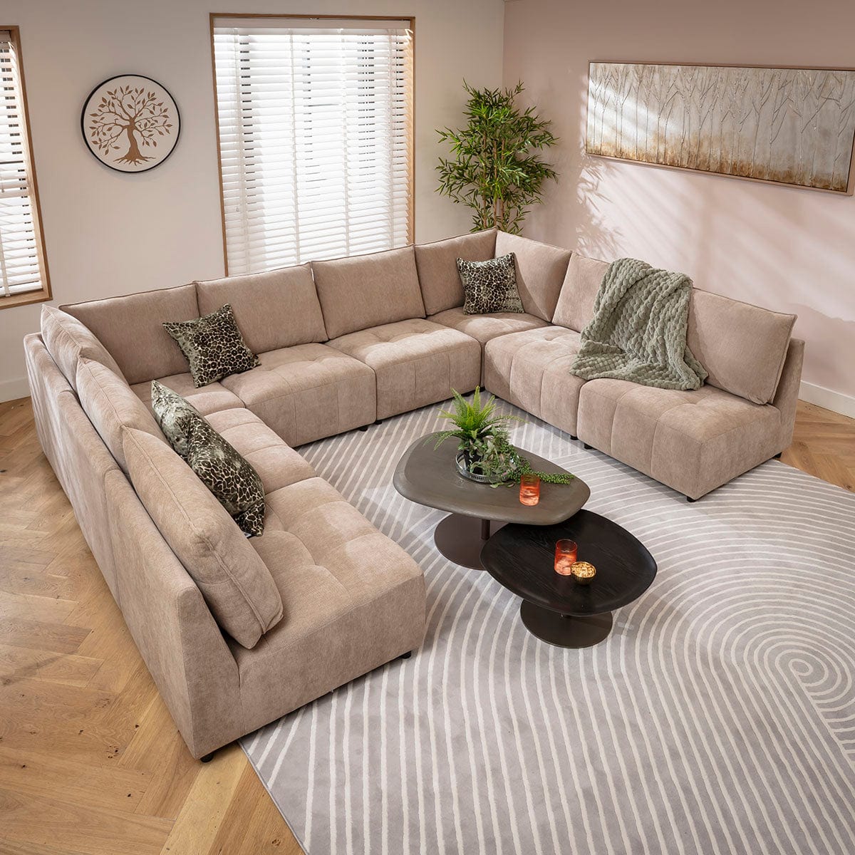 Jasmin Large 8 Seater Modular U-Shape Corner Sofa Beige 320x235cm 18B