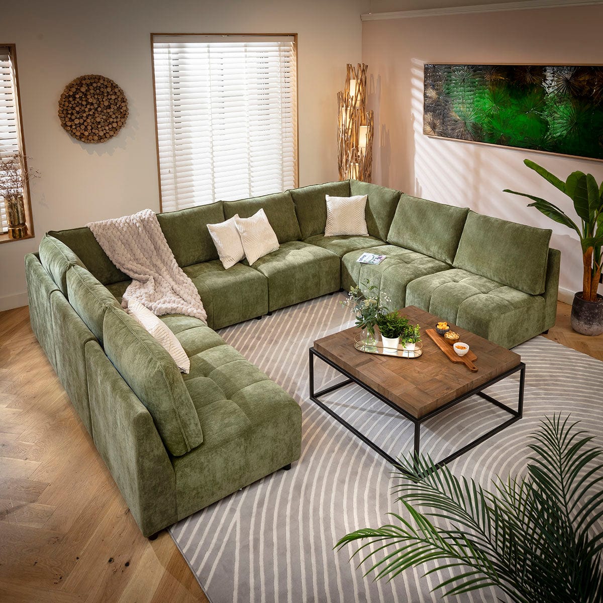 Jasmin Large 8 Seater Modular U-Shape Corner Sofa Green 320x235cm 18B