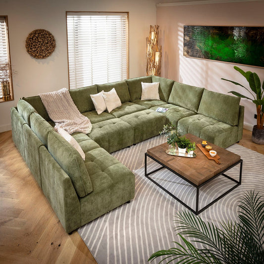 Jasmin Large 8 Seater Modular U-Shape Corner Sofa Green 320x235cm 18B