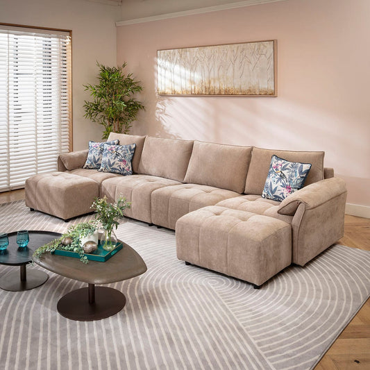 Jasmin Large Modern 4 Seater Modular Chaise Sofa Settee Beige 323x138cm 7