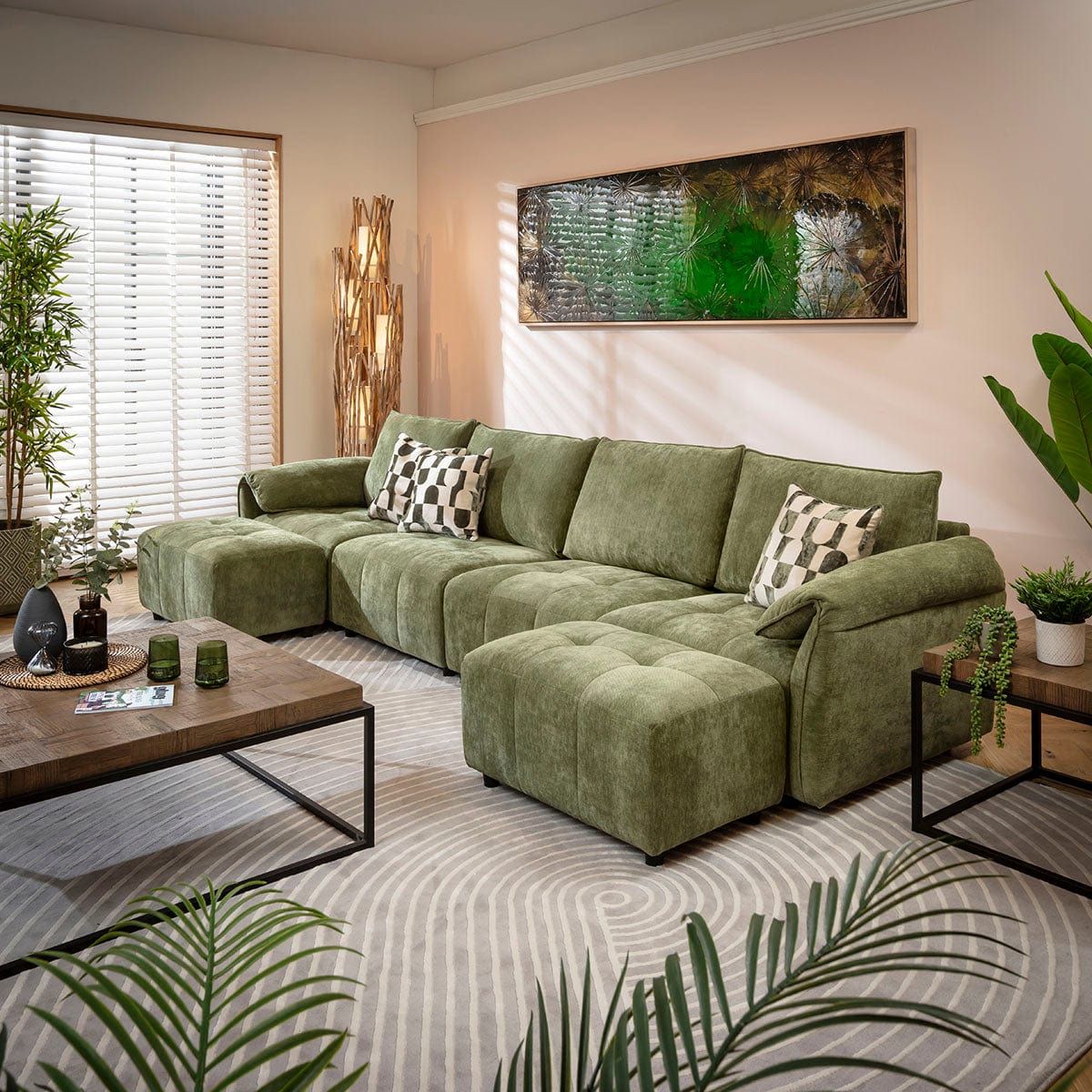 Jasmin Large Modern 4 Seater Modular Chaise Sofa Settee Green 323x138cm 7