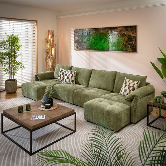 Jasmin Large Modern 4 Seater Modular Chaise Sofa Settee Green 323x138cm 7