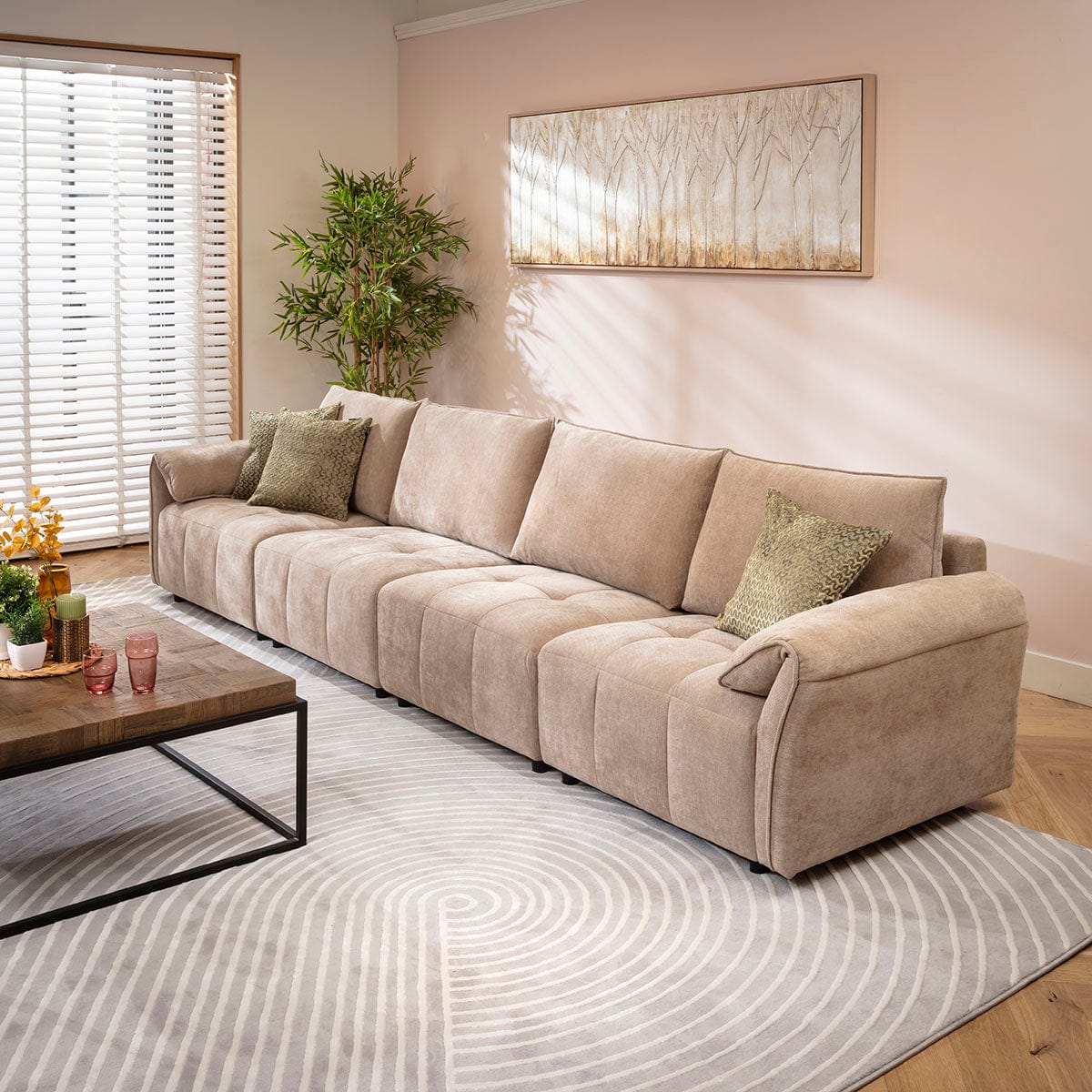 Jasmin Large Modern 4 Seater Modular Sofa Settee Beige 323x88cm 16