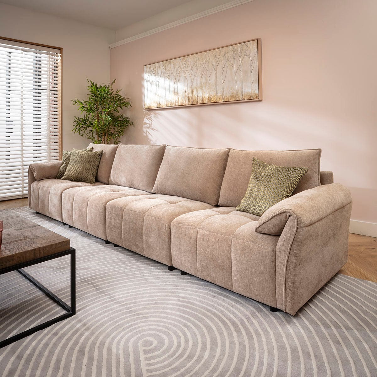 Jasmin Large Modern 4 Seater Modular Sofa Settee Beige 323x88cm 16