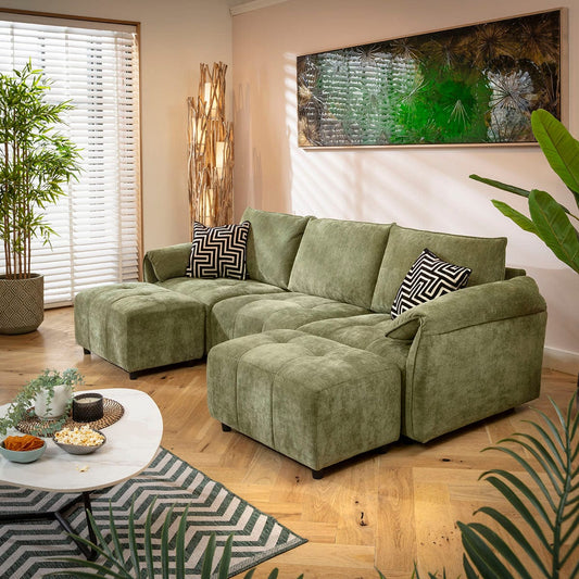 Jasmin Modern 3 Seater Modular U-Shape Chaise Sofa Green 251x138cm 4