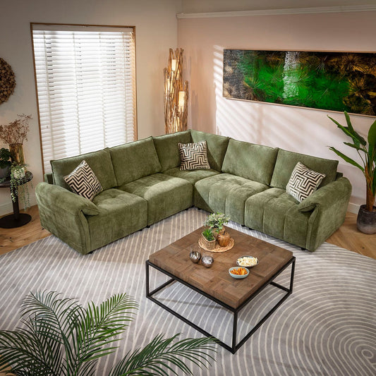 Jasmin Modern 5 Seater Modular Corner Sofa Green 248x248cm 14