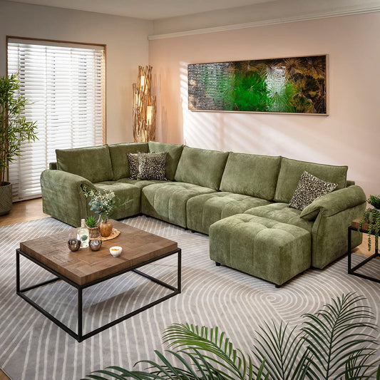 Jasmin Modern 5 Seater Modular Corner Sofa Green 323x173cm 8
