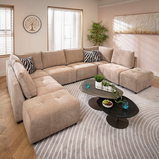 Jasmin Modern 6 Seater Modular U-Shape Chaise Sofa Beige 320x210cm 10
