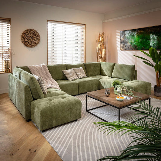 Jasmin Modern 6 Seater Modular U-Shape Chaise Sofa Green 320x210cm 10