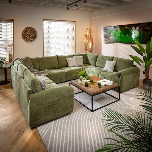 Jasmin Modern 8 Seater Modular U-Shape Corner Sofa Green 320x248cm 11