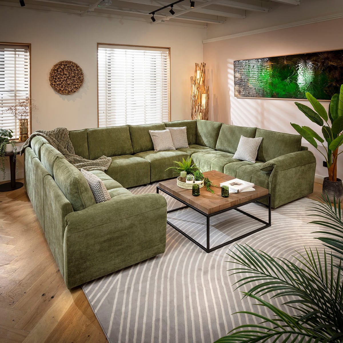 Jasmin Modern 8 Seater Modular U-Shape Corner Sofa Green 320x248cm 11B