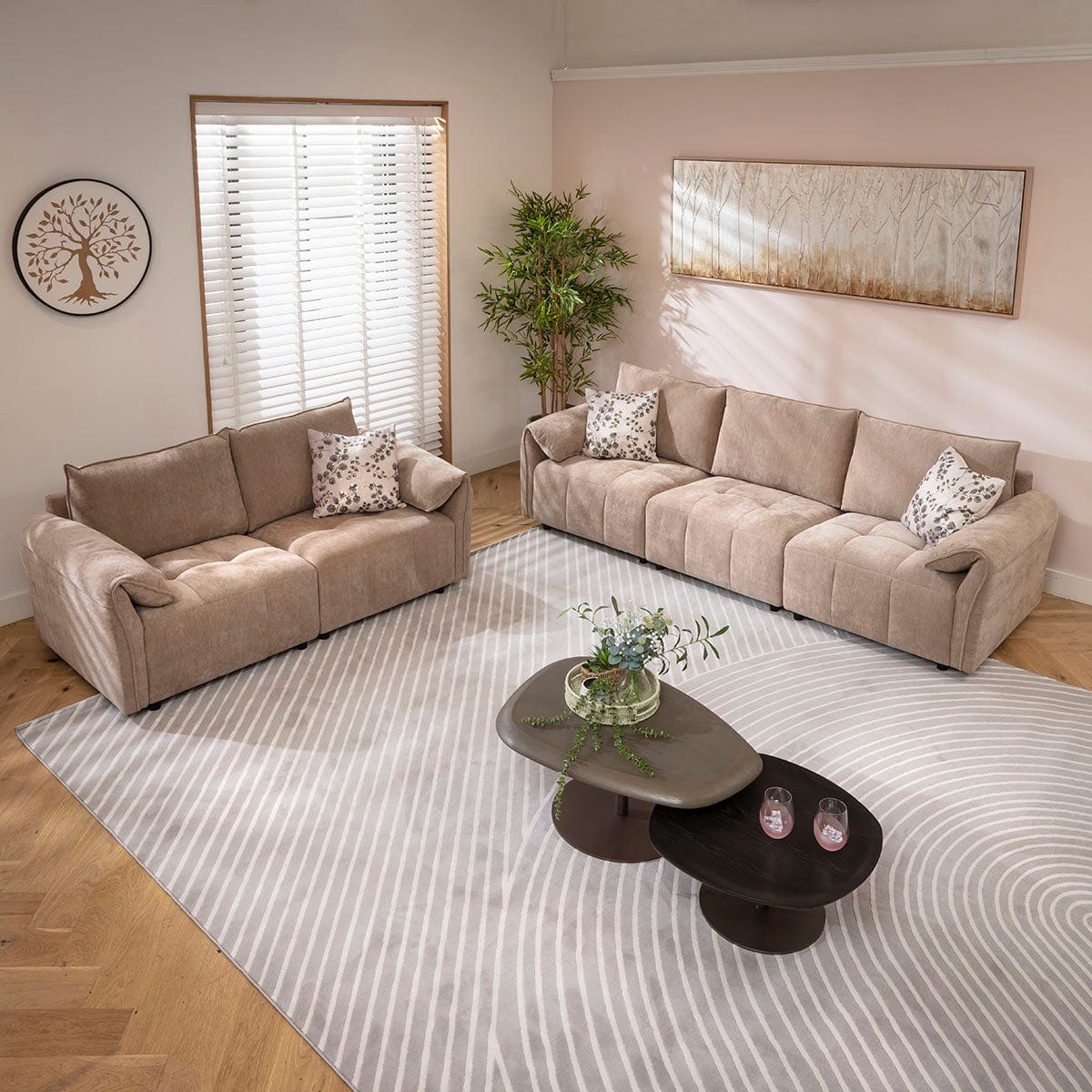 Jasmin Small 3 & 2 Seater Sofa Set Beige Woven Fabric 1+2S