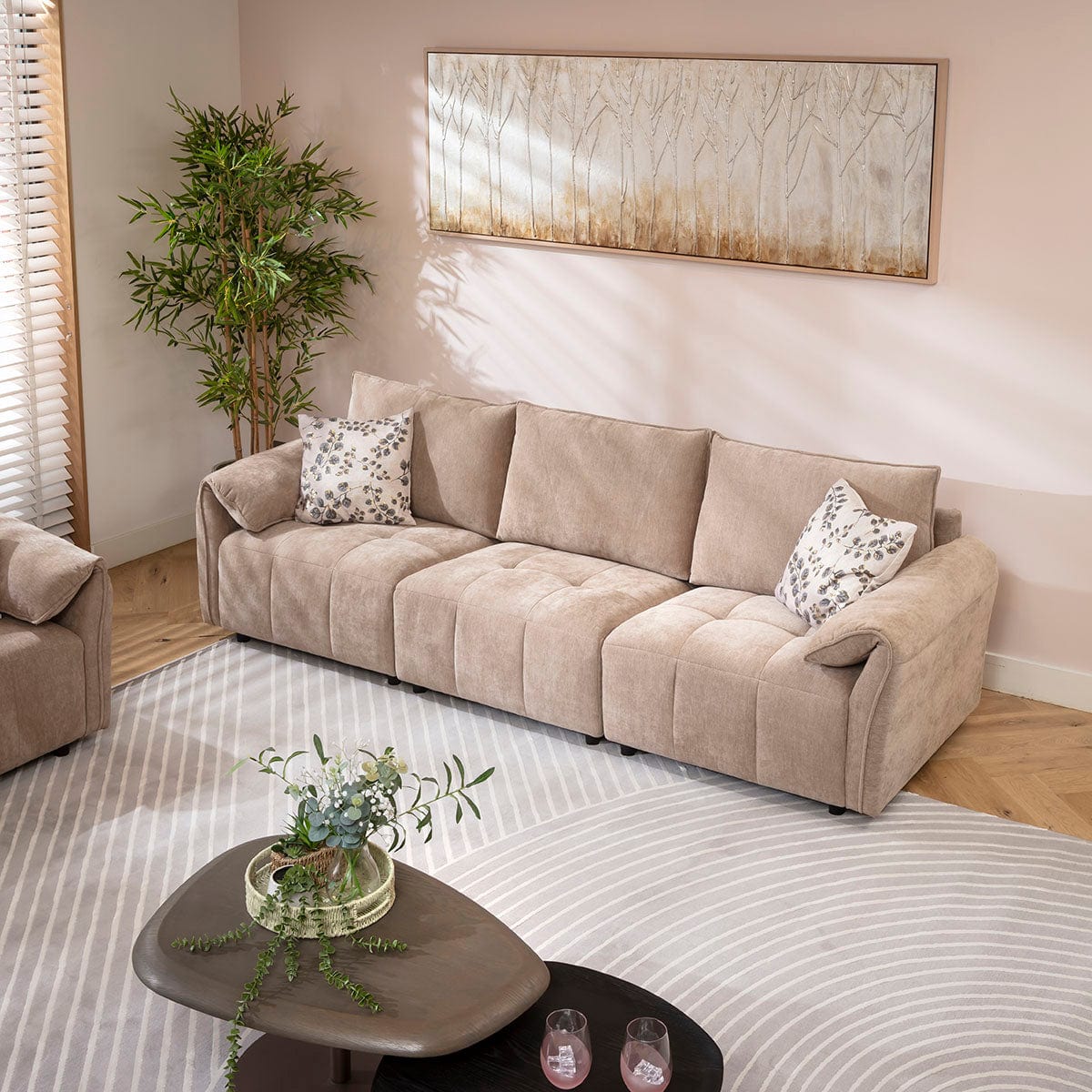 Jasmin Small 3 Seater Sofa Beige 251x88cm 1