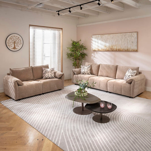 Jasmin Small 3 & 2 Seater Sofa Set Beige Woven Fabric 1+2S