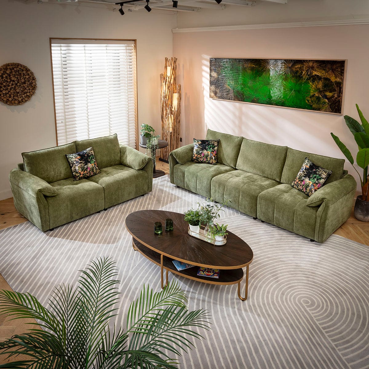 Jasmin Small 3 & 2 Seater Sofa Set Green Woven Fabric 1+2S