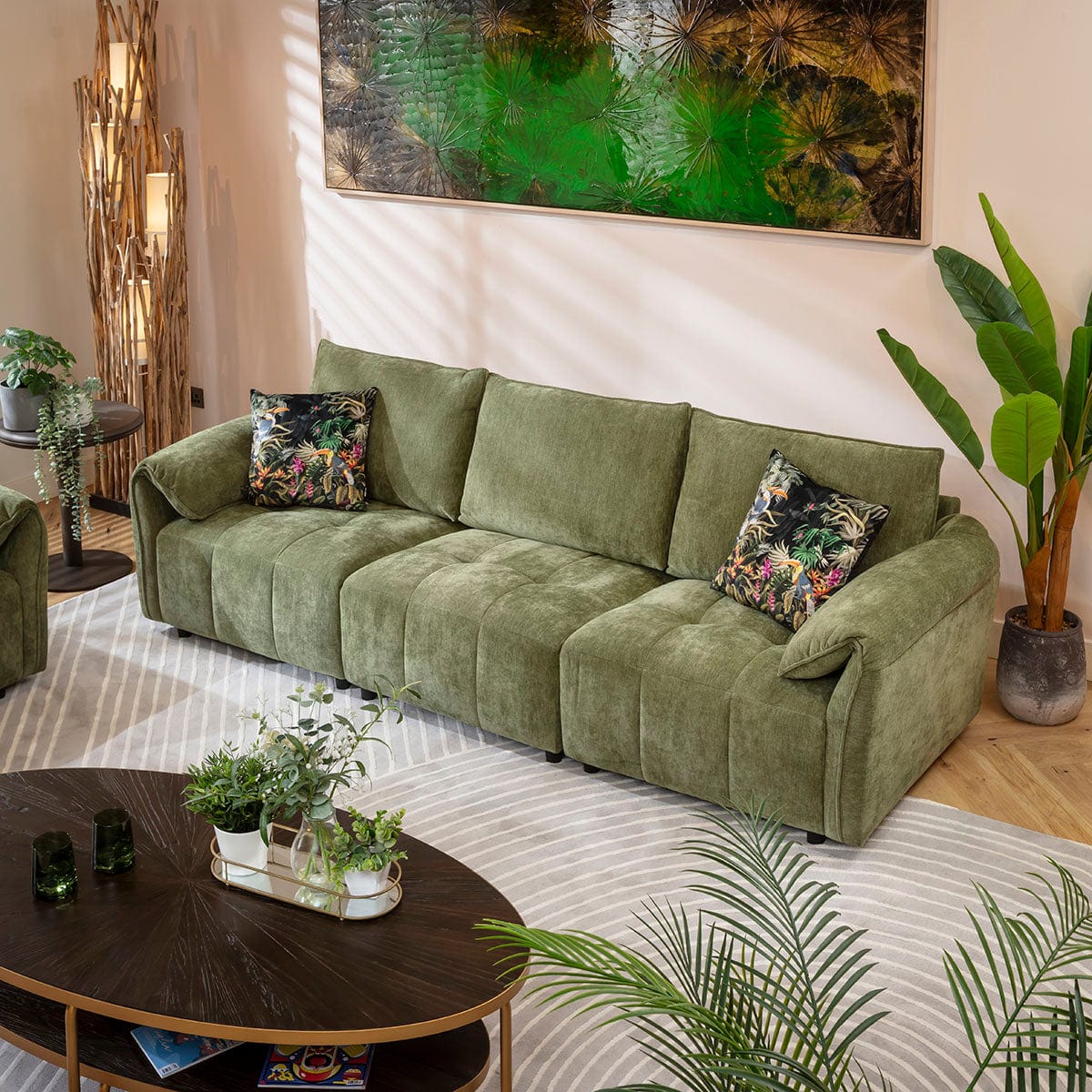 Jasmin Small 3 Seater Sofa Green 251x88cm 1