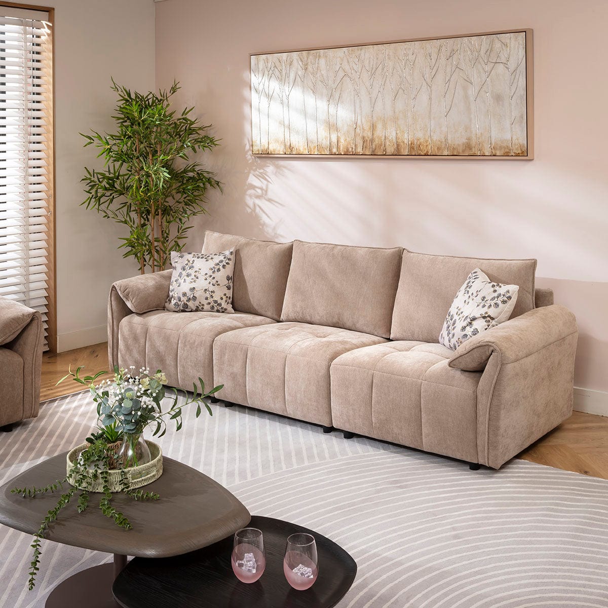 Jasmin Small 3 Seater Sofa Beige 251x88cm 1