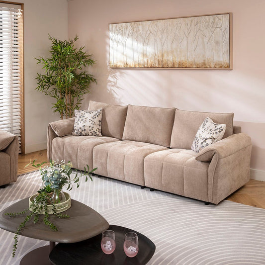 Jasmin Small 3 Seater Sofa Beige 251x88cm 1