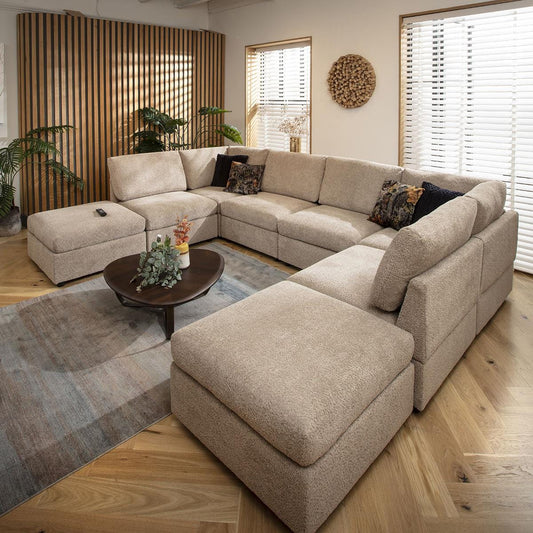 Sophie 6 Seater U-Shape Sofa Biscuit Beige Boucle 320x240cm 10