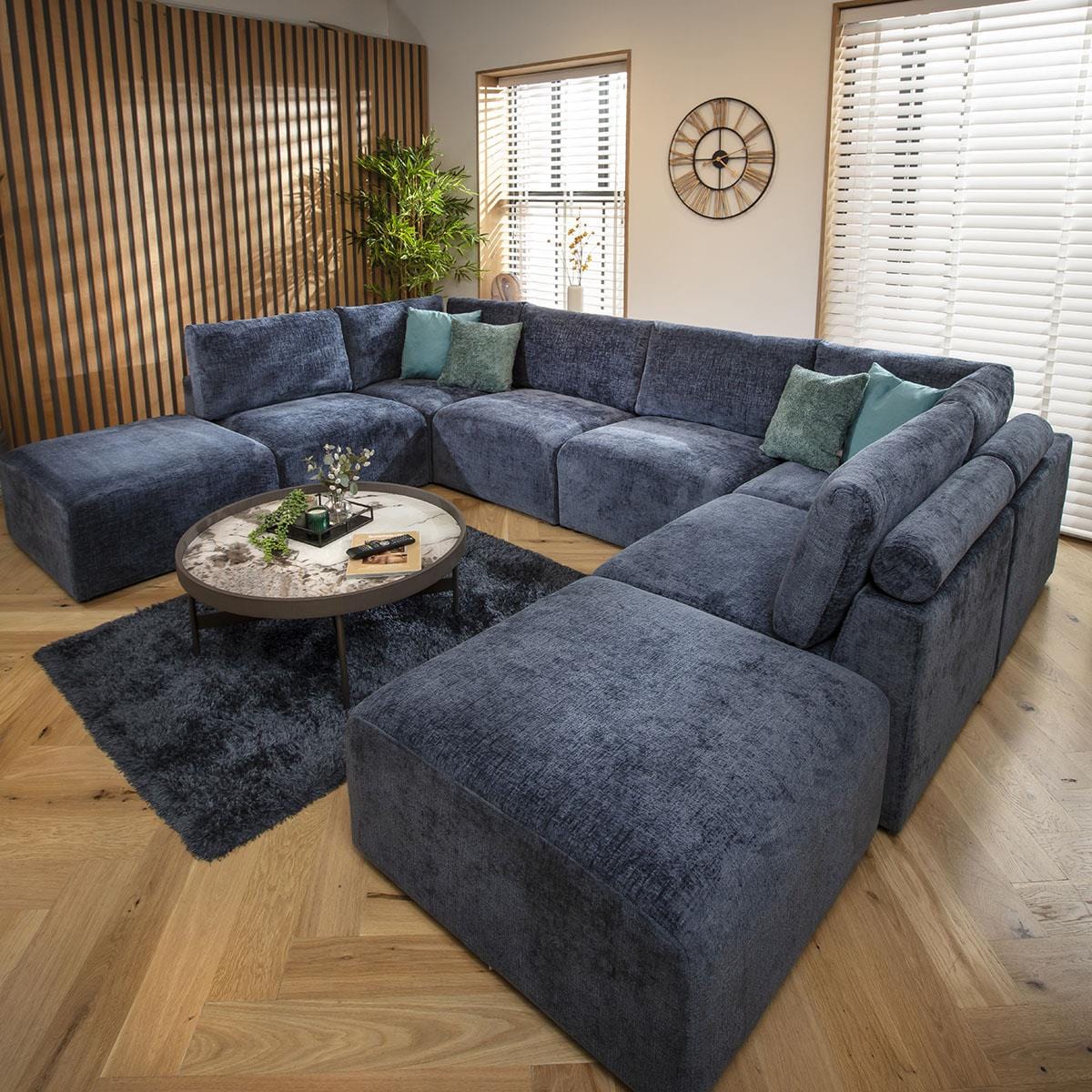 Victoria 6 Seater U-Shape Sofa Blue Chenille 348x248cm 10