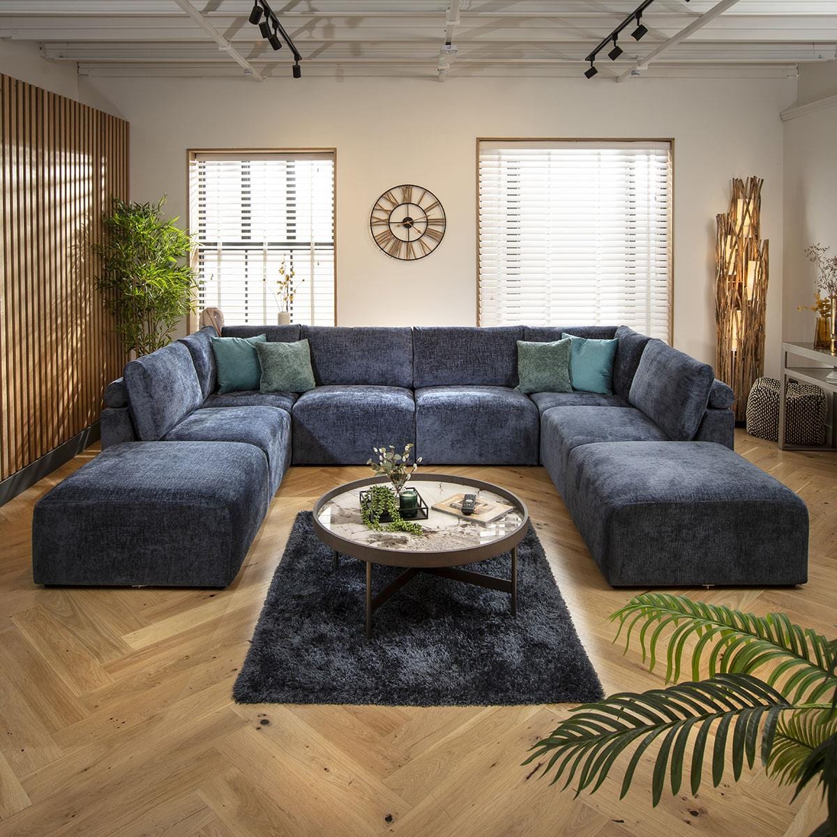 Victoria 6 Seater U-Shape Sofa Blue Chenille 348x248cm 10