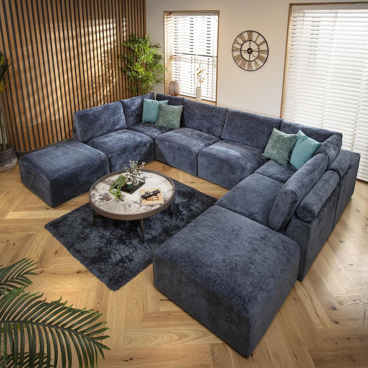 Victoria 6 Seater U-Shape Sofa Blue Chenille 348x248cm 10