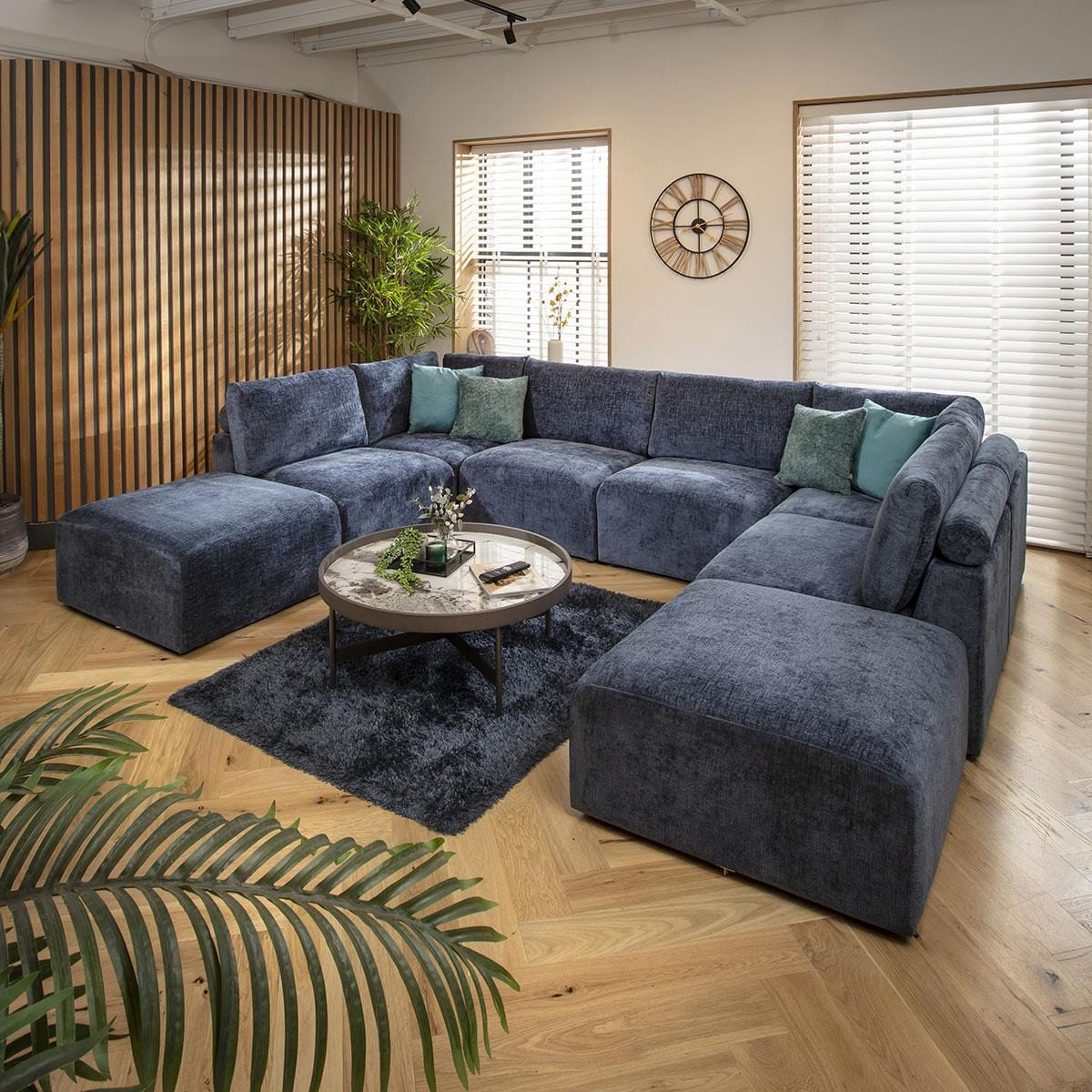 Victoria 6 Seater U-Shape Sofa Blue Chenille 348x248cm 10