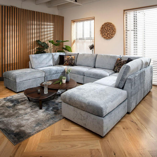 Sophie 6 Seater U-Shape Sofa Blue Chenille 320x240cm 10