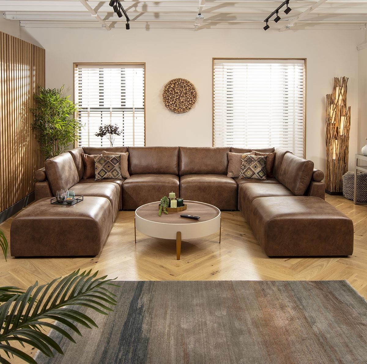 Victoria 6 Seater U-Shape Sofa Antique Brown 348x248cm 10