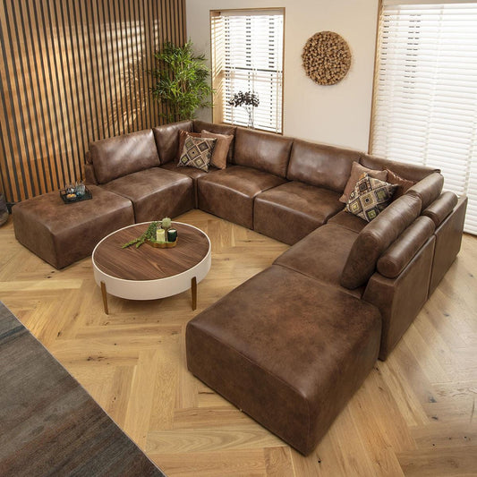 Victoria 6 Seater U-Shape Sofa Antique Brown 348x248cm 10