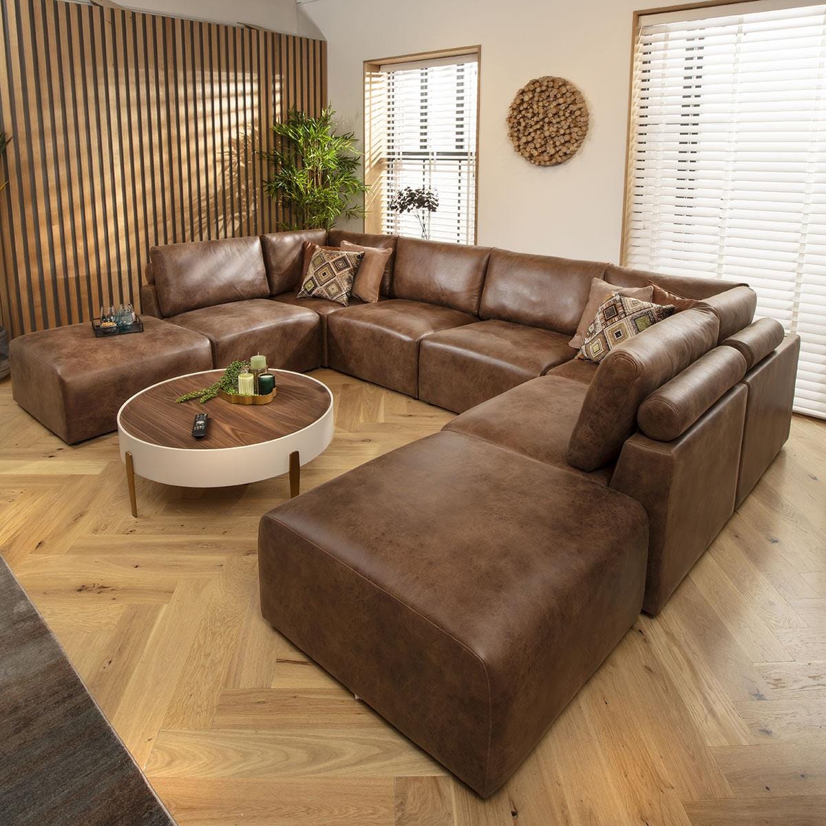 Victoria 6 Seater U-Shape Sofa Antique Brown 348x248cm 10