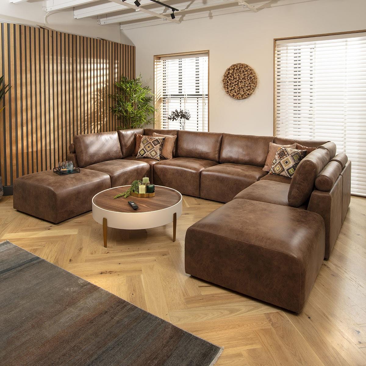 Victoria 6 Seater U-Shape Sofa Antique Brown 348x248cm 10