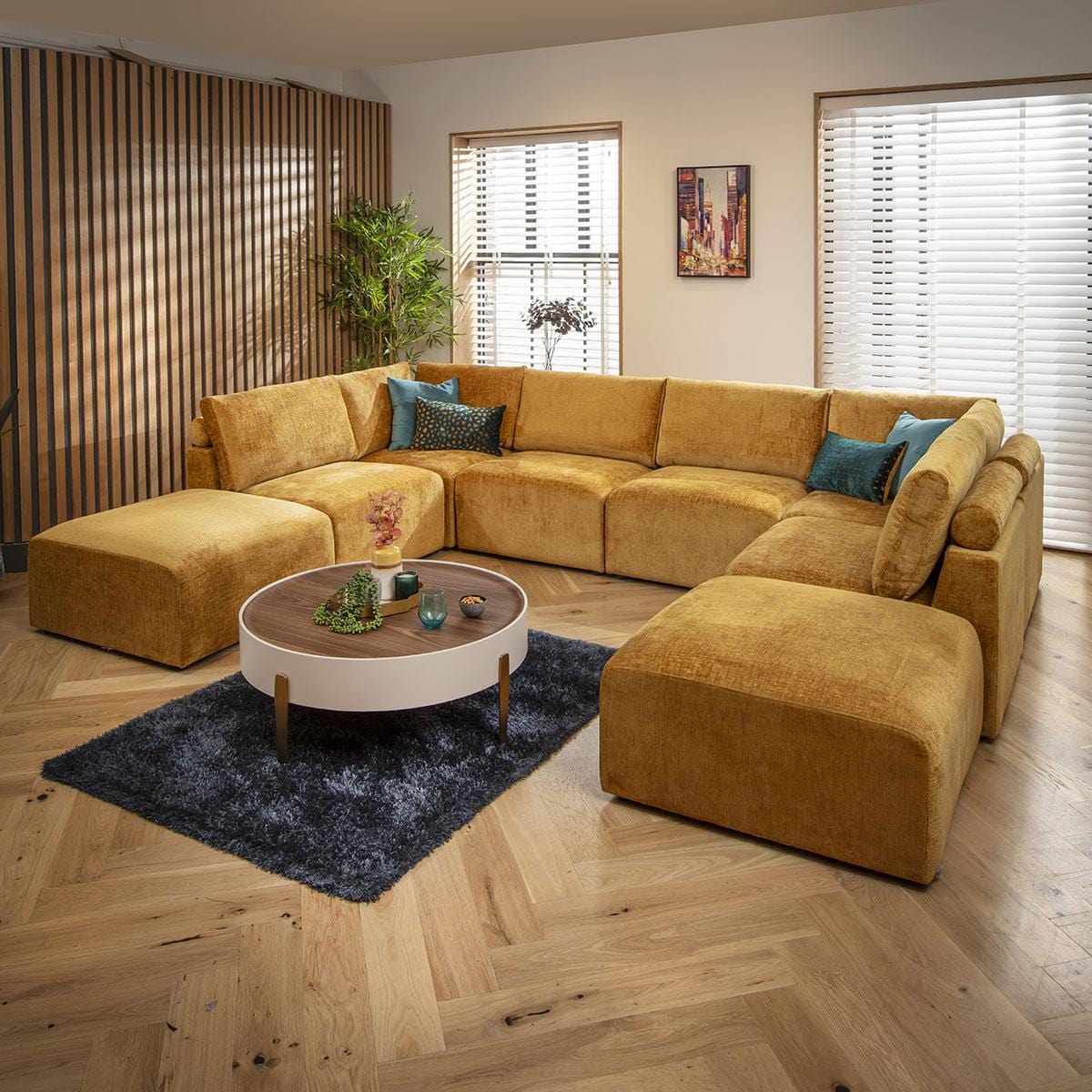 Victoria 6 Seater U-Shape Sofa Mustard Chenille 348x248cm 10