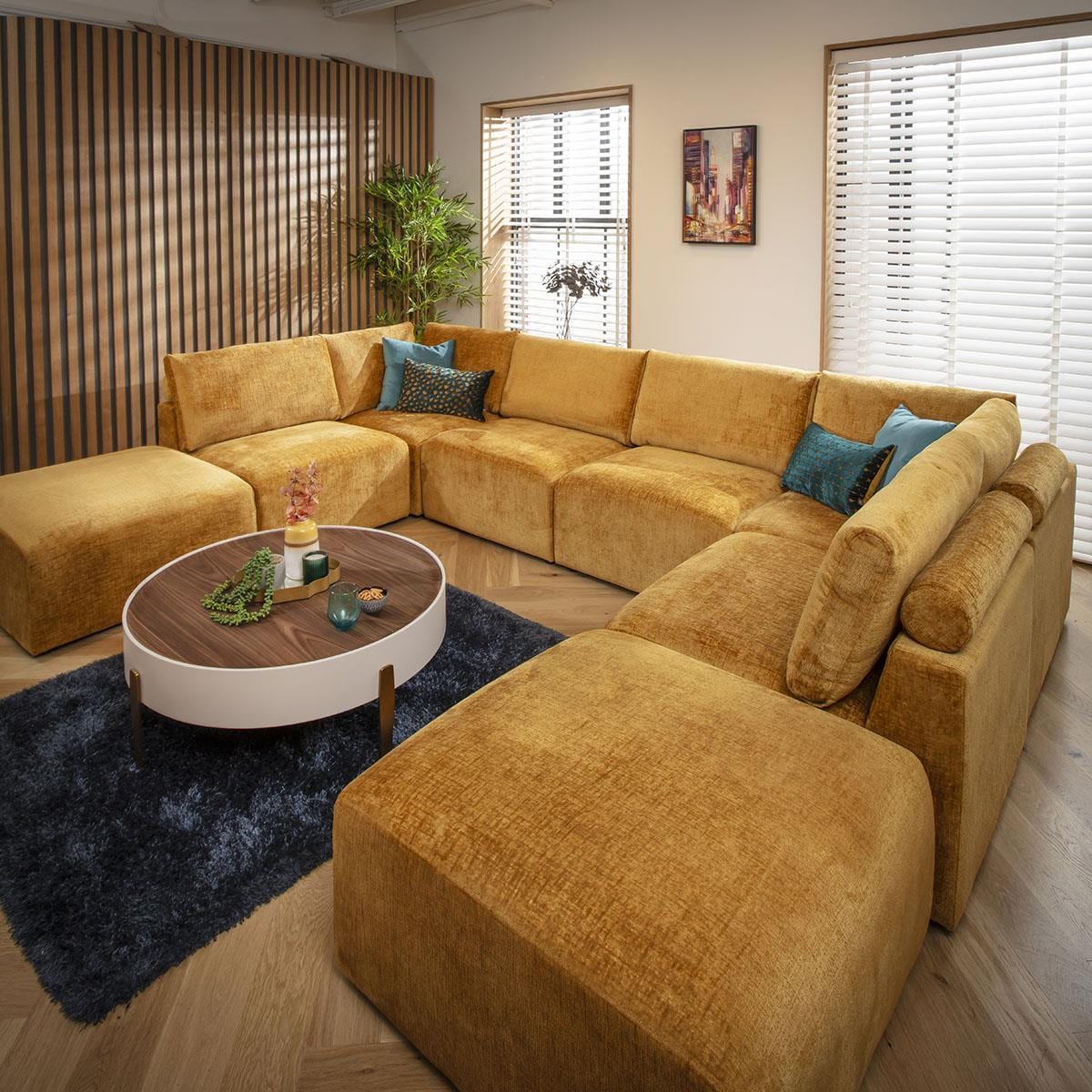 Victoria 6 Seater U-Shape Sofa Mustard Chenille 348x248cm 10