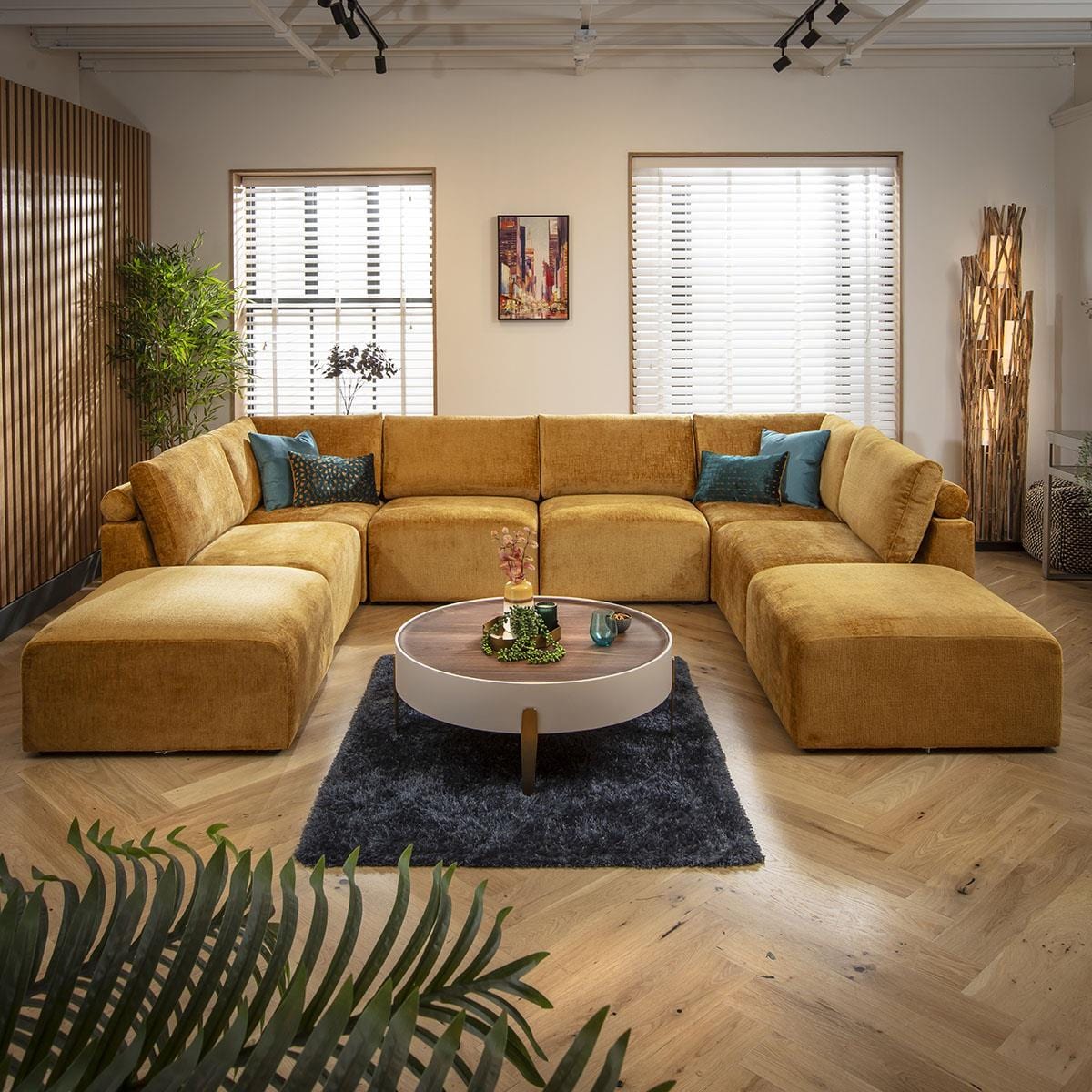 Victoria 6 Seater U-Shape Sofa Mustard Chenille 348x248cm 10