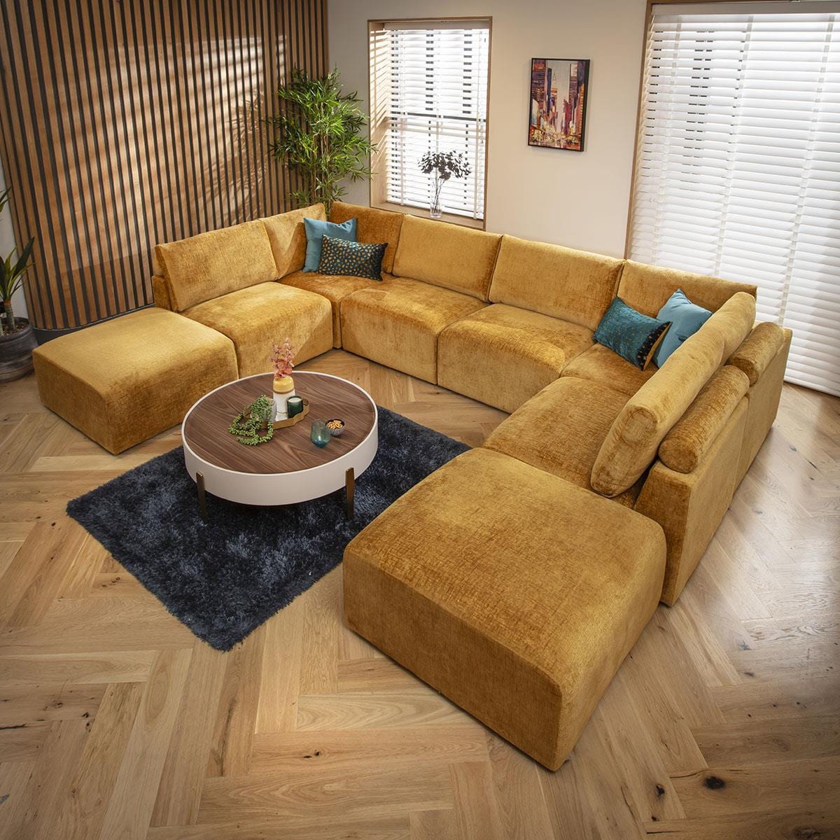 Victoria 6 Seater U-Shape Sofa Mustard Chenille 348x248cm 10