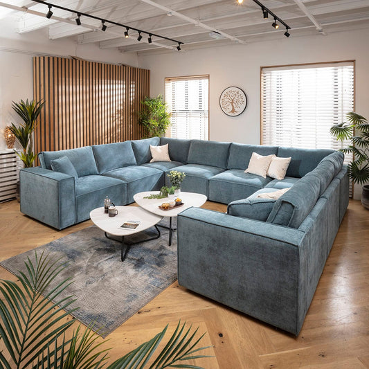 Rupert Modern 8 Seater Modular U-Shape Corner Sofa Aqua Blue 374x297cm 11