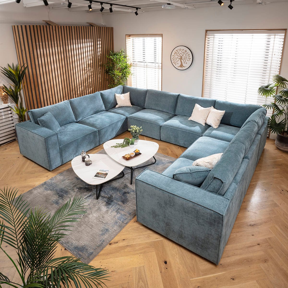 Rupert Modern 8 Seater Modular U-Shape Corner Sofa Aqua Blue 374x297cm 11