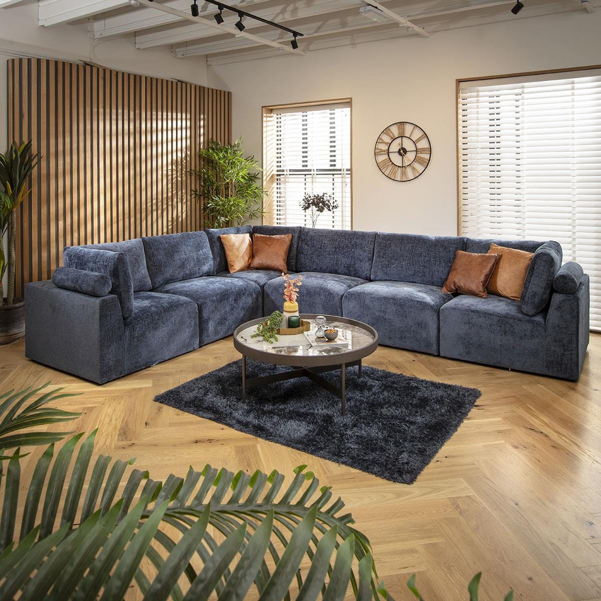 Victoria 6 Seater Corner Sofa Blue Chenille 348x266cm 15R