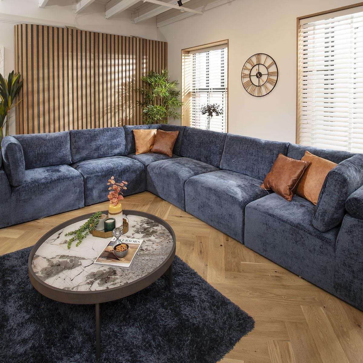 Victoria 6 Seater Corner Sofa Blue Chenille 348x266cm 15R