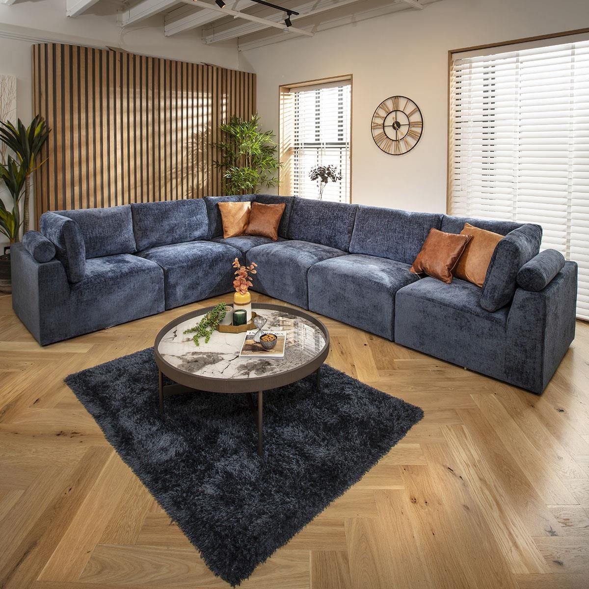 Victoria 6 Seater Corner Sofa Blue Chenille 348x266cm 15R